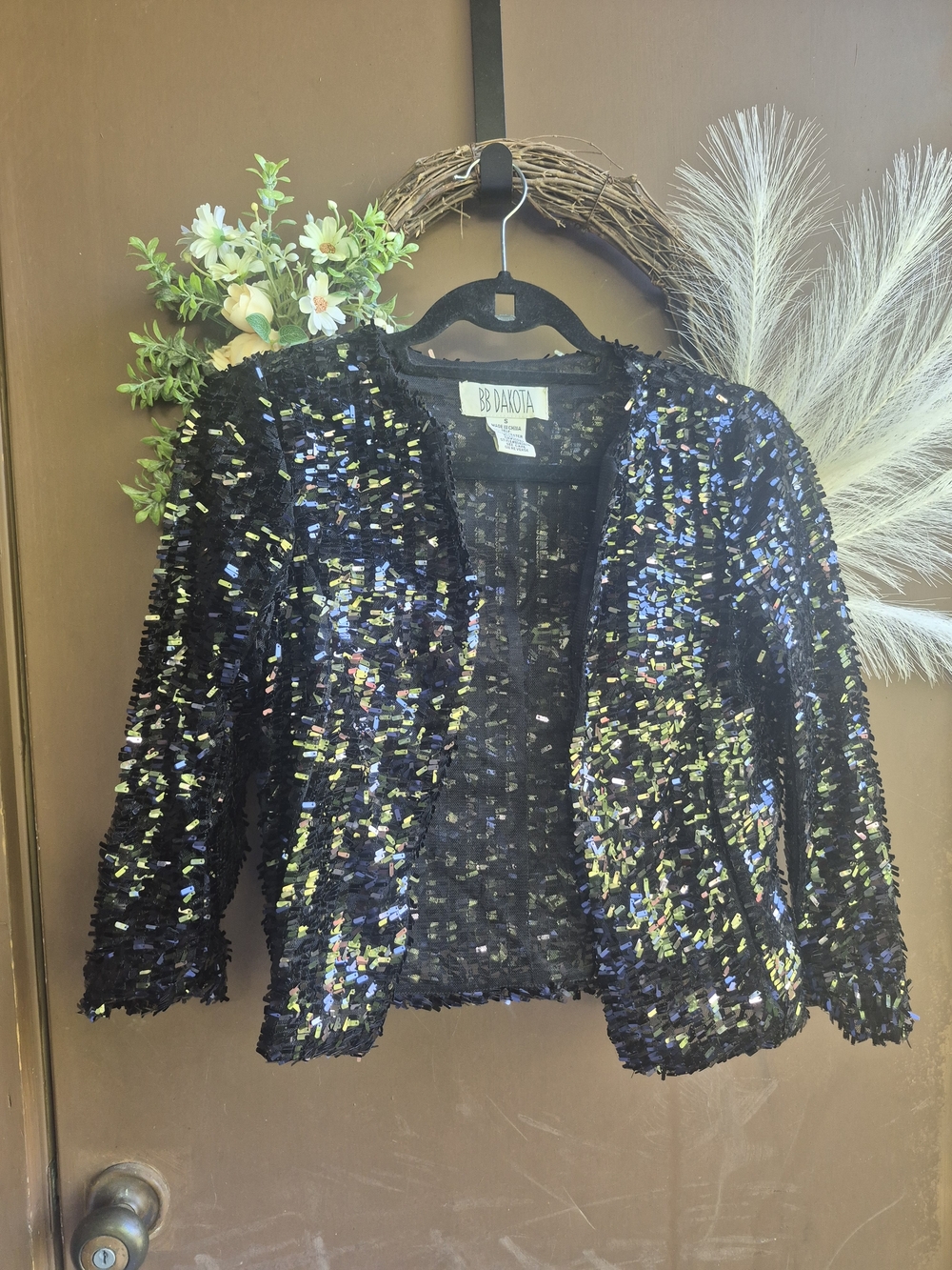 BB Dakota Black Iridescent Sequin Open Blazer
